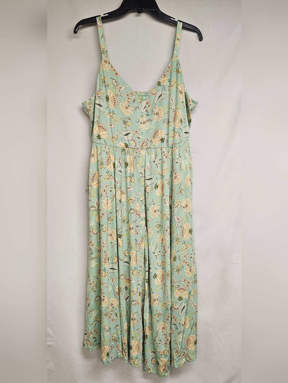 Torrid NWT Midi Super Soft Button-Front Skater Dress Size 2X Green Floral Pocket - Picture 3 of 12